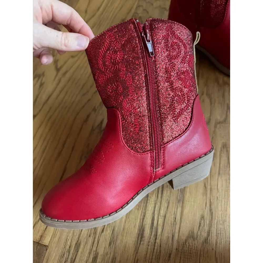 Girls size 2 PAWZ Red Sparkle Western Cowboy Boots NEW